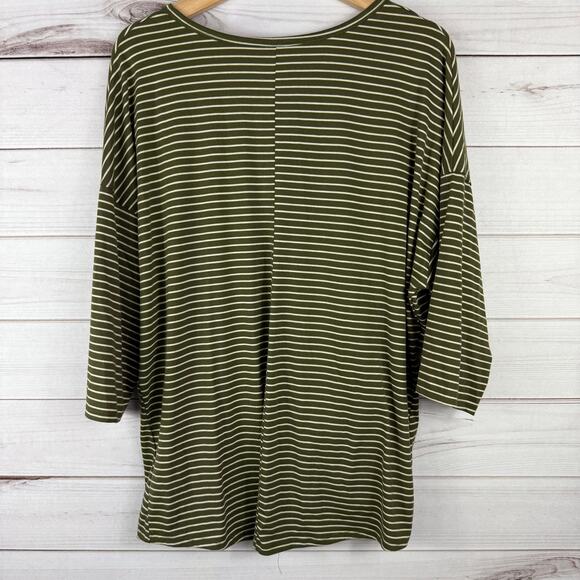 Per Seption Concept Women's Green White Striped Quarter Sleeve Tie Knot Top XL - Picture 6 of 7